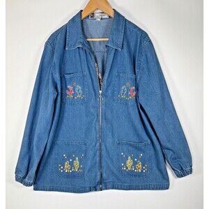 Vintage Passion-I Denim Jacket Womens M Embroidered Cactus Southwestern Western‎